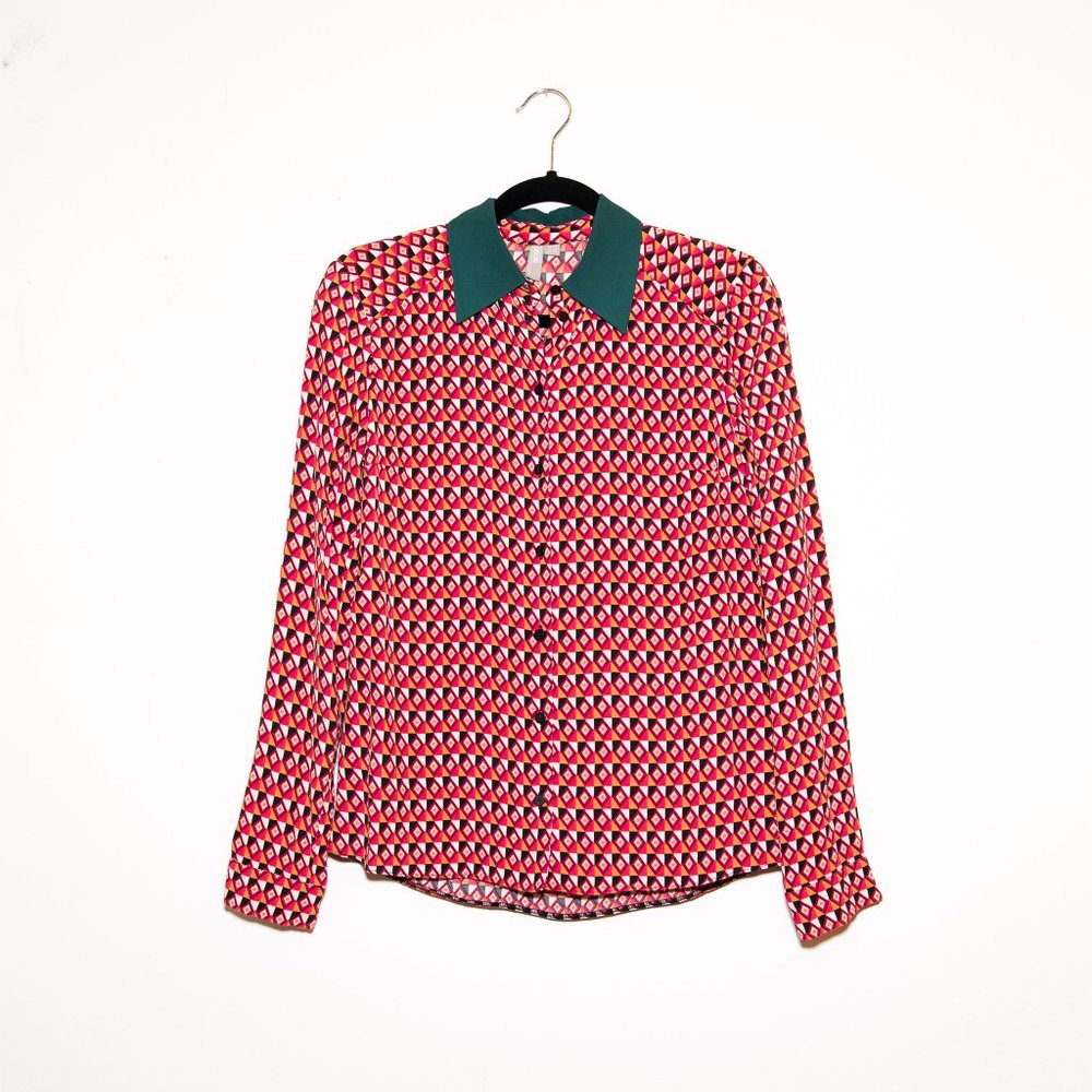 ASOS Pink Diamond Pattern Shirt w Emerald Collar 0